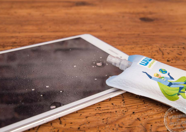 displaysprayer hfx individuell bedruckt zum reinigen von bildschirmen