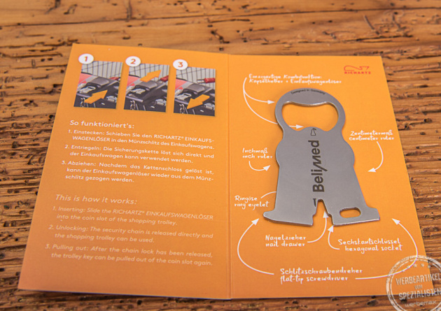 Werbegeschenk Karl - Einkaufswagenlöser in Kartonverpackung