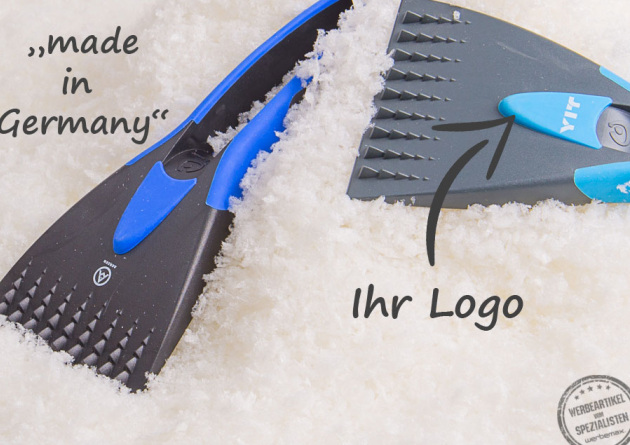 Eiskratzer blau mit Logo als Merch