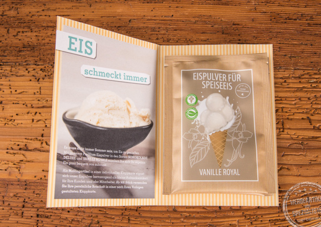 wellnuss Eispulver Vanille Royal im Portionsbeutel in der Werbekarte