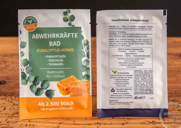 Erholungsbad Abwehrkr&auml;fte Bad im Werbesachet mit Logodruck