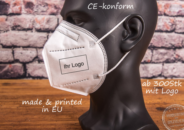 ffp2 maske in weiß CE-konform mit logo