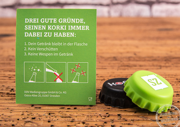 Bedruckter Silikon Kronkorken mit Logo auf der Verpackung als Give Away