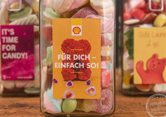 S&uuml;&szlig;igkeiten Fruchtgummis im Glas als Werbeartikel mit Logo