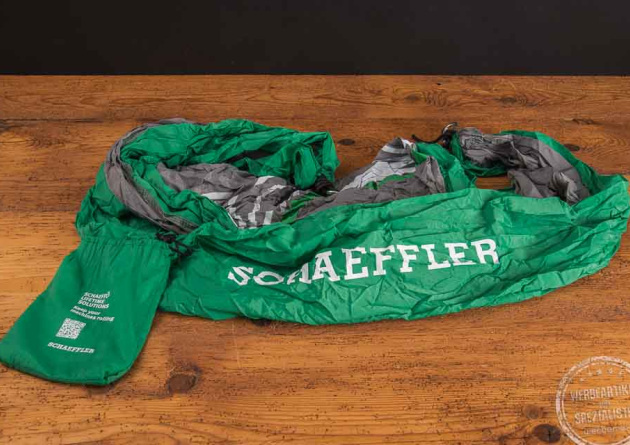 H&auml;ngematte Oceantowel Waver gr&uuml;n aus recyceltem Nylon mit Werbedruck