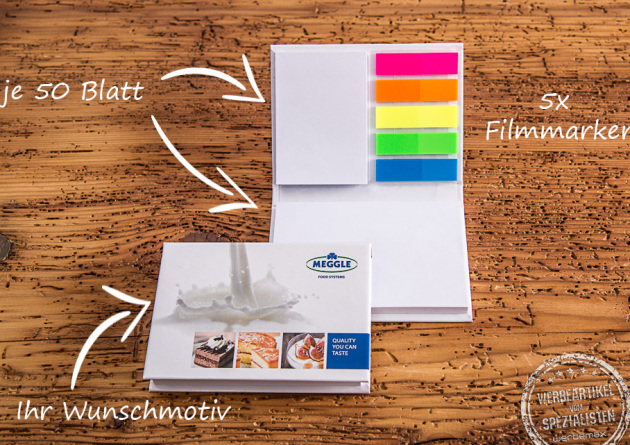 Haftnotizen mit Logo bedruckt im praktischen Hardcover