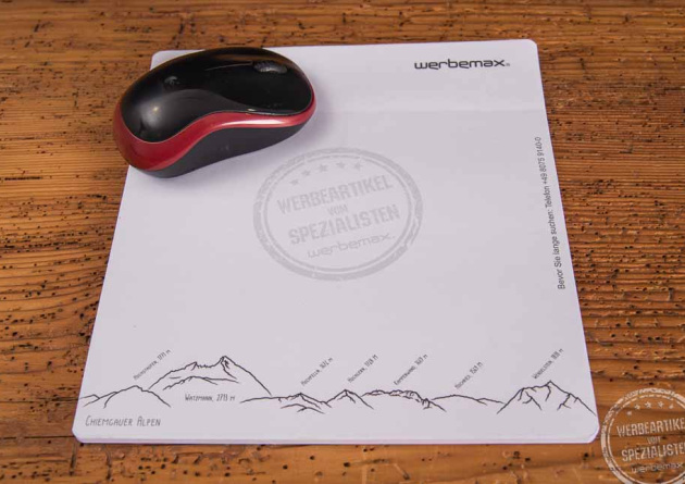 Haftnotizen Mousepad bedruckt mit Chiemgauer Bergkette und Mouse. 