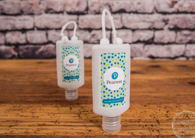 Zwei Handreinigungsgels als Werbeartikel mit Logo bedrucken