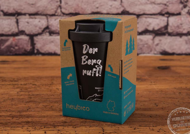 Heybico nachhaltiger Coffee to go Becher im Werbeschuber