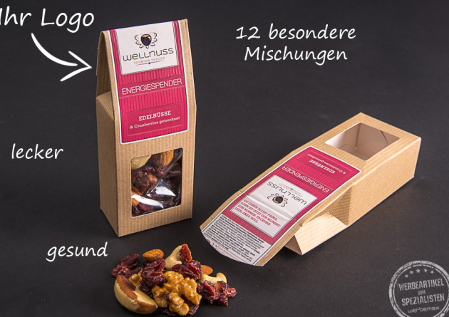 Logodruck auf Wellnuss Faltschachtel