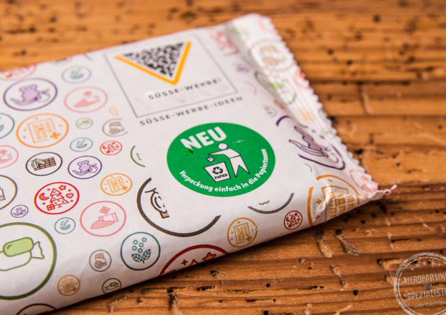 süße Werbung im Papierflowpack chocolateria