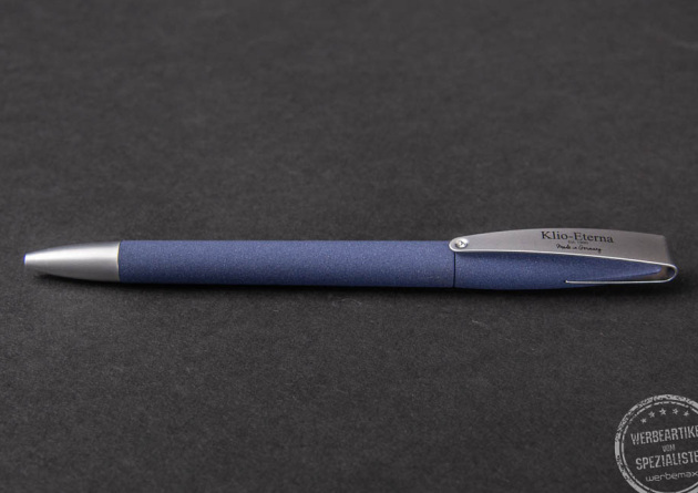 Blauer Klio Kugelschreiber Cobra bedrucken mit Logo
