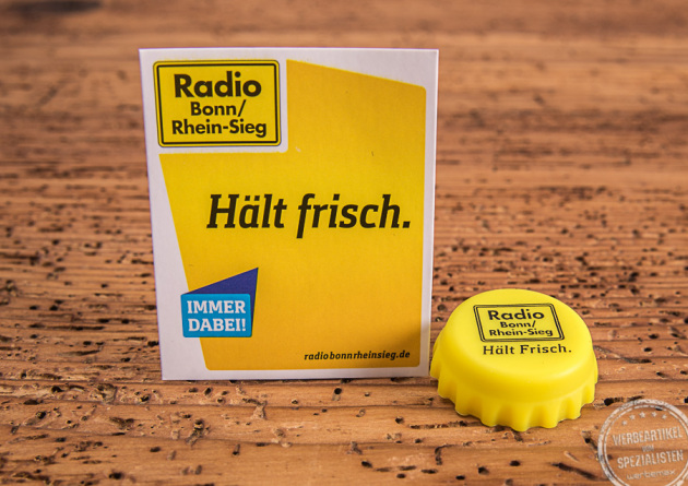 Bedruckter Silikon Flaschenverschluss mit Logo bedruckt inklusive Verpackung als Werbegeschenk