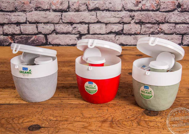 Lunchbox Bento Box von Koziol gefüllt mit Essen als Mitarbeitergeschenk