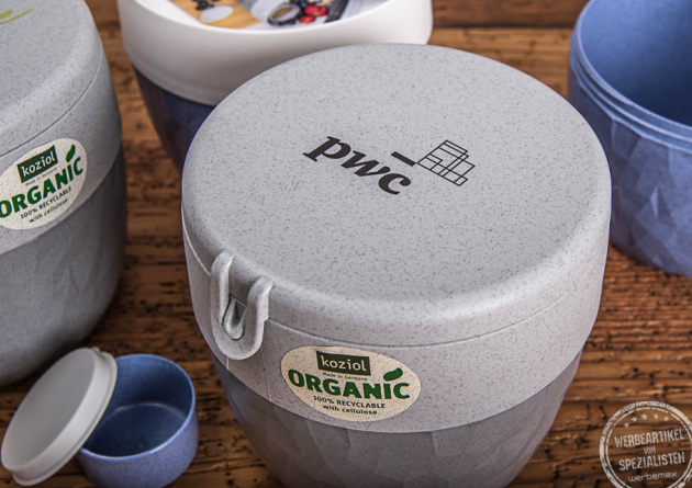 Bentobox Lunchbox als Werbeartikel in grau mit Logo. 