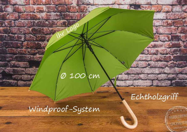 nachhaltiger Schirm mit Logodruck in der Farbe limette