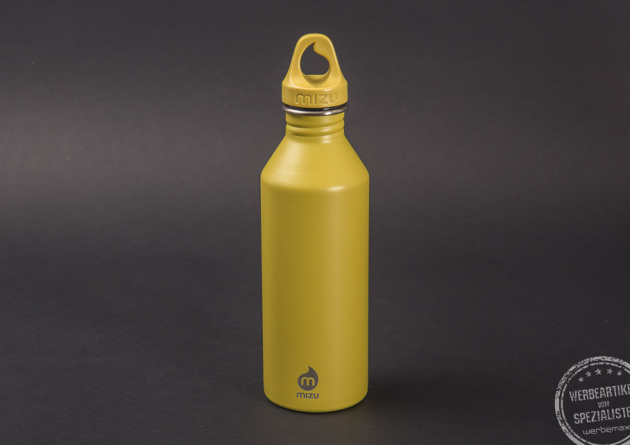 Gelbe MIZU Trinkflasche M8 als Werbegeschenk 