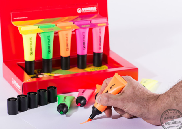 stabilo neon tube leuchtmarker mit Werbedruck