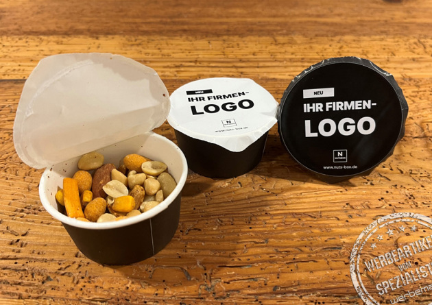 nutsbox Nussmischung wei&szlig; schwarz mit Logo auf Deckel