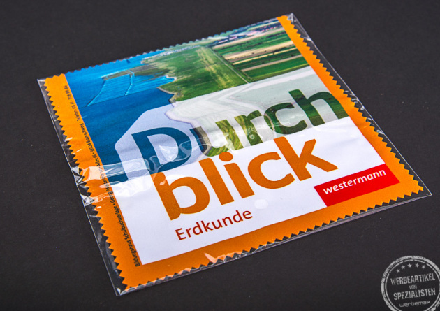 Durchblick mit Werbartikel Brillenputztuch