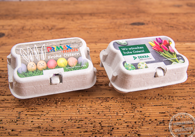 Ostersixpack mit LINDT Schokoeiern und individuellem Etikett