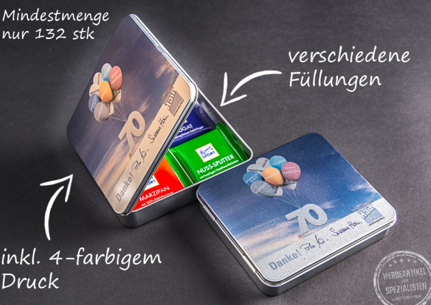 Premium Metallbox mit Ritter SPORT F&uuml;llung und Logodruck