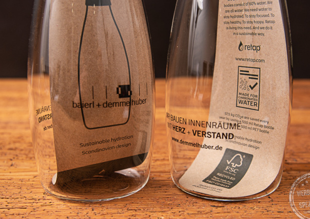 Retap Flaschen mit Schraubverschluss und Baierl + Demmelhuber Logo als Werbegeschenk 