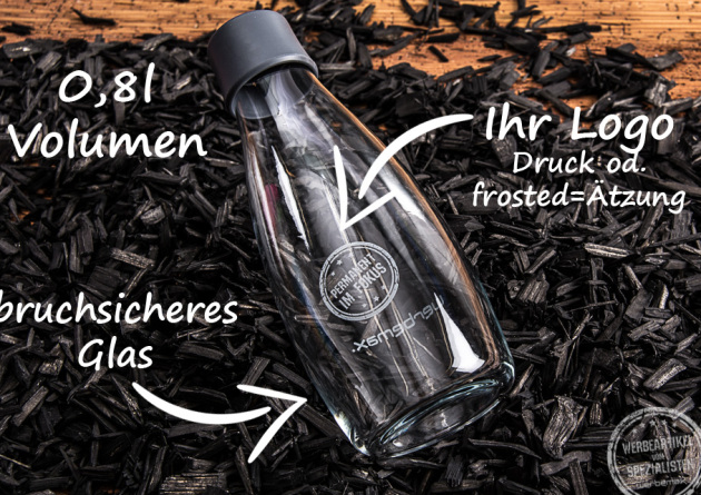 Vorteile Glasflasche Retap mit schwarzem Thermodeckel 