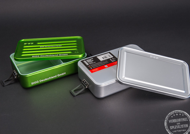 SIGG Lunchbox mit Werbeanbringung in Grün und Silber