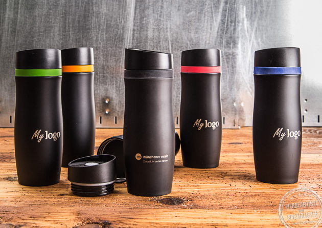 Thermobecher "CremaExtensa" in schwarz mit Logogravur