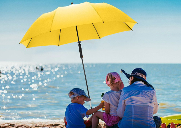 Strand-Sonnenschirm gelb Travelmate Camper von FARE als Werbeartikel