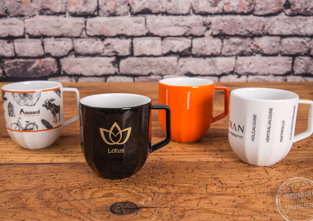 Kaffeebecher Porzellan verschiedene Motive als Werbegeschenk