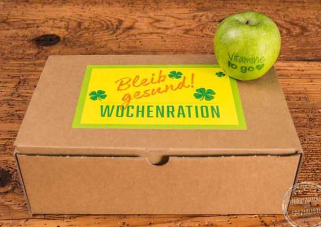 Teamgeschenk Wochenration Äpfel mit Logo
