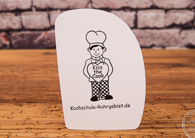 Teigschaber weiß mit Logodruck als Werbeartikel.