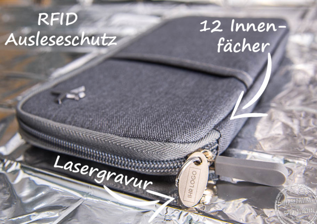 Safe Flight Pocket Troika mit Logo in der Farbe Grau mit Abmessungen