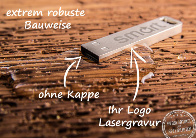 USB Stick Element mit Hinweis auf Beschriftungsmöglichkeiten.