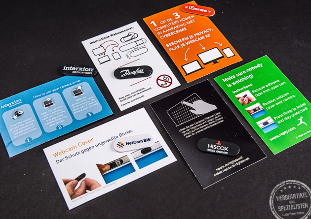 Webcamschutz mit Werbekarte und Firmenlogo