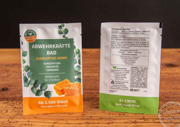 Werbeartikel Badezusatz im Sachet mit Werbeanbringung