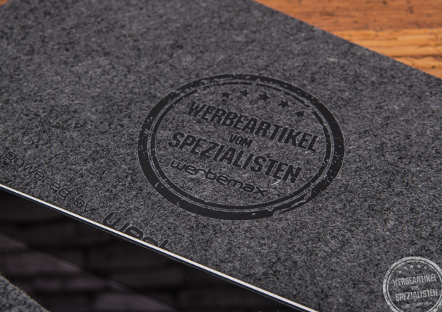 Werbeartikel aus Filz mit Logo bedruckt in grau