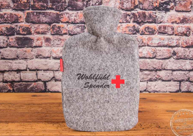 W&auml;rmflasche aus Filz bedruckt 
