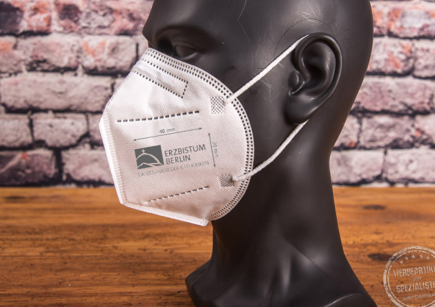 Mund Nasen Maske ffp2 in weiß mit logo bedruckt