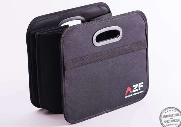 praktischer Werbearitkel: die Autofaltbox mit Logo an der Seite