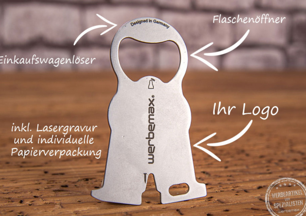 Einkaufswagenlöser mit Gravur in Form eines Männchens