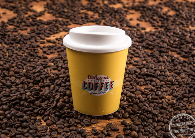 Mehrweg Becher mit Werbedruck in gelb