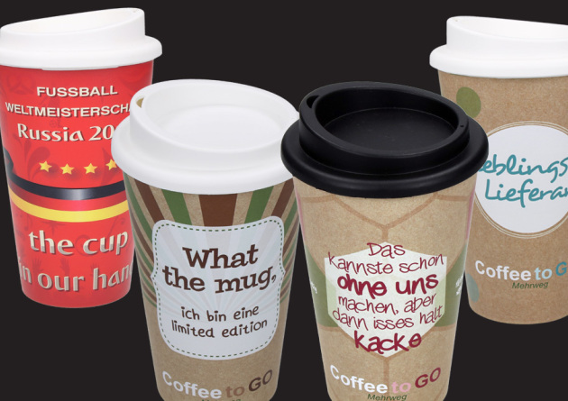 bedruckte Kaffeebecher aus Kunststoff als Werbeartikel