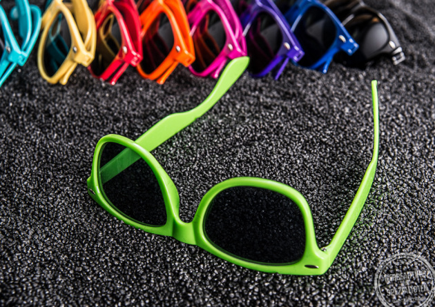 Sonnenbrille mit Werbedruk auf B&uuml;gel