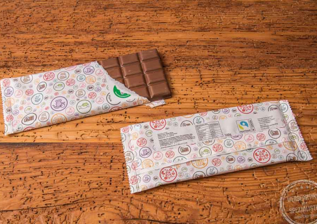 Schokoladentafel mit Logo auf Webeflowpack