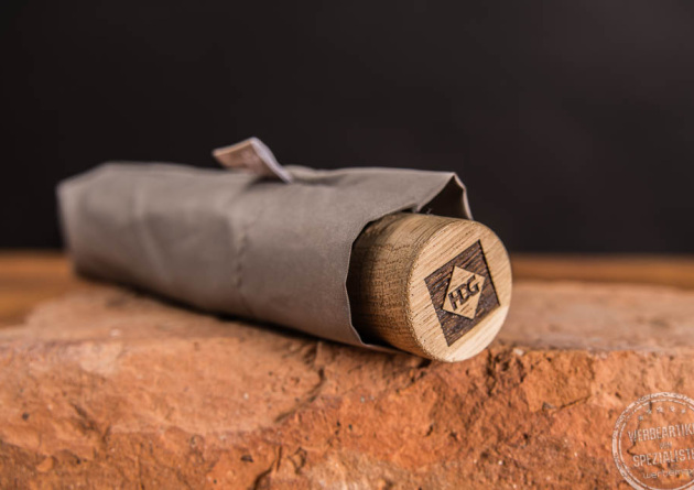 Mini Regenschirm Alpen Pencil grau mit Logo auf Echtholzgriff