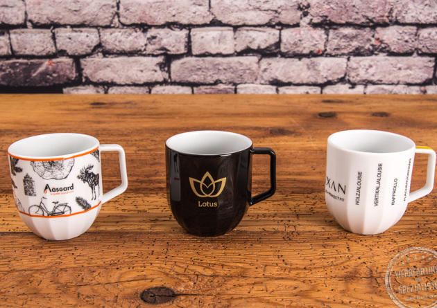 Kaffeebecher Werbeartikel mit verschiedenen Motiven