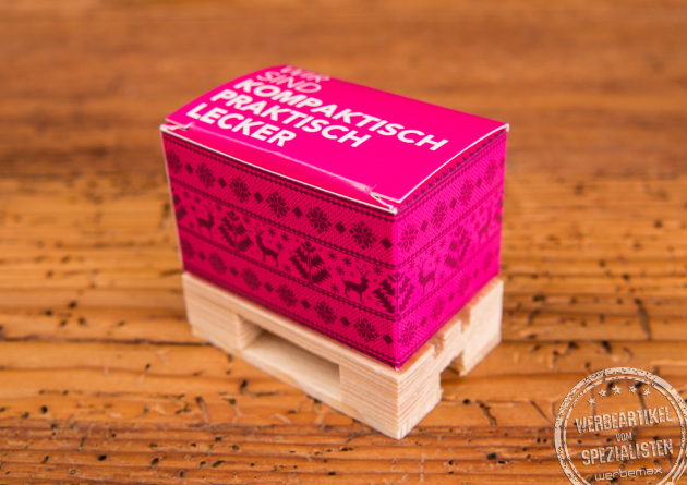 Mini-Palette aus Holz mit Kartonbox und s&uuml;&szlig;er Lindtf&uuml;llung f&uuml;r Ihre Kunden und Mitarbeiter